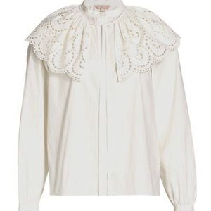 Rebecca Taylor Valerie Eyelet Overlay Long Sleeve Blouse